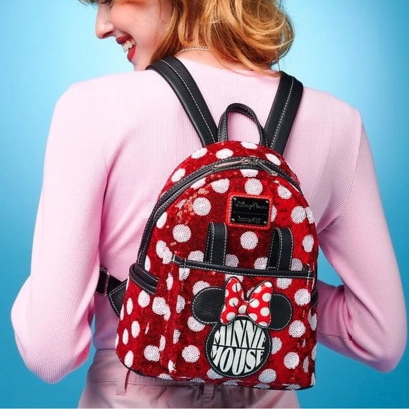 ‘AUTHENTIC’ LOUNGEFLY Disney Minnie Red Sequin Polka Dot Mini Backpack NWT main image 5
